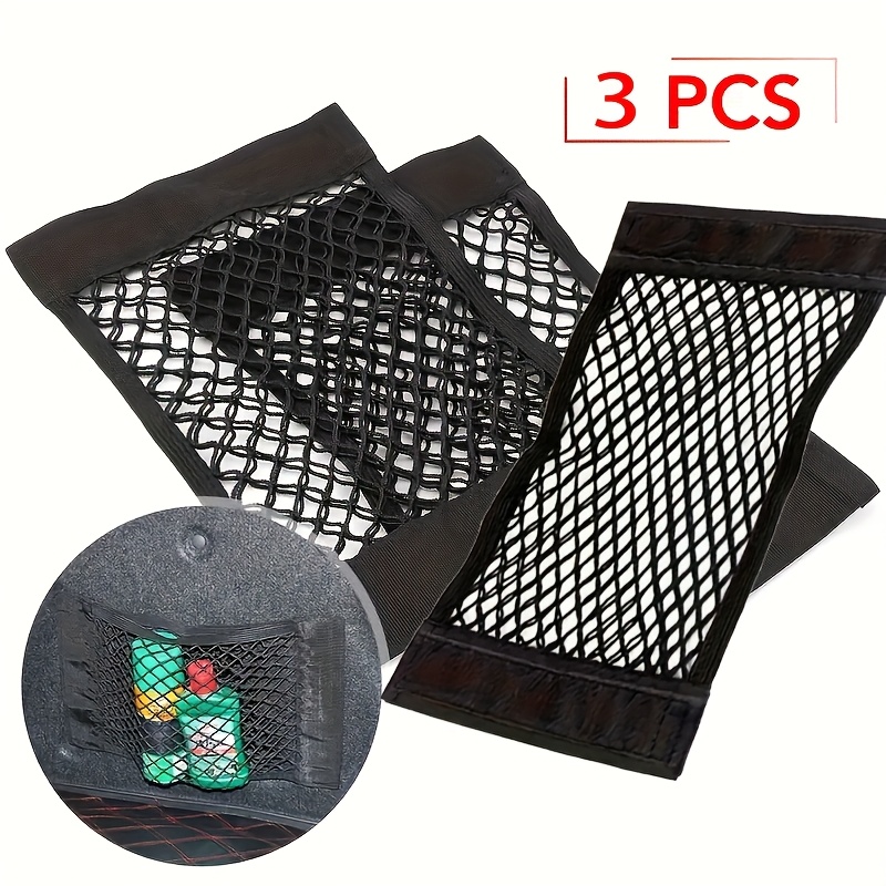 E-shop 3er-Set Auto Kofferraum Organizer - Robustes elastisches Aufbewahrungsnetz mit Kleberiemen, passend für SUVs, PKWs, LKWs - Platzsparendes