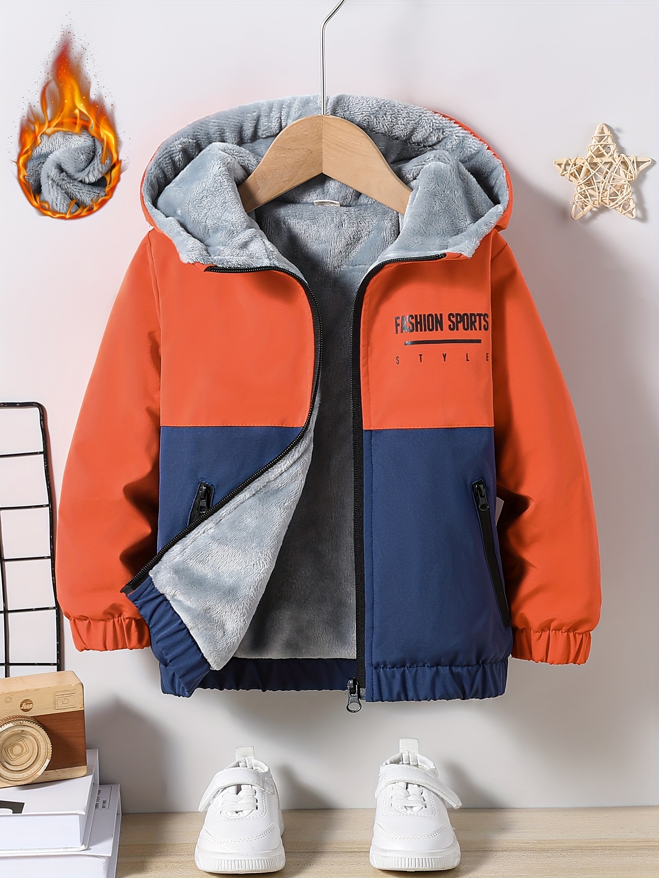 hooded fleece lined jacket zipper 100 polyester Temu United Arab