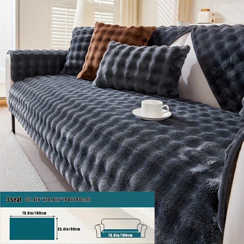 Image of 1pc Faux Rabbit Plush Sofa Cover Winter Thickened Anti-slip Sofa Cover Nordic Modern Easy Anti-scratch Cover Home Decor