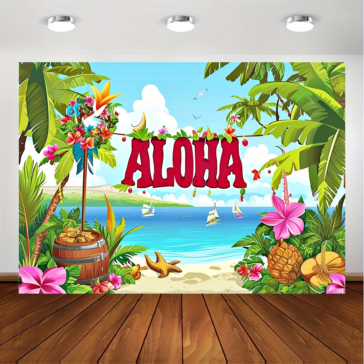Tropical Hawaiian Beach Party Banner - Large Aloha Luau Decoration, 72.8 x  43.3 Inch