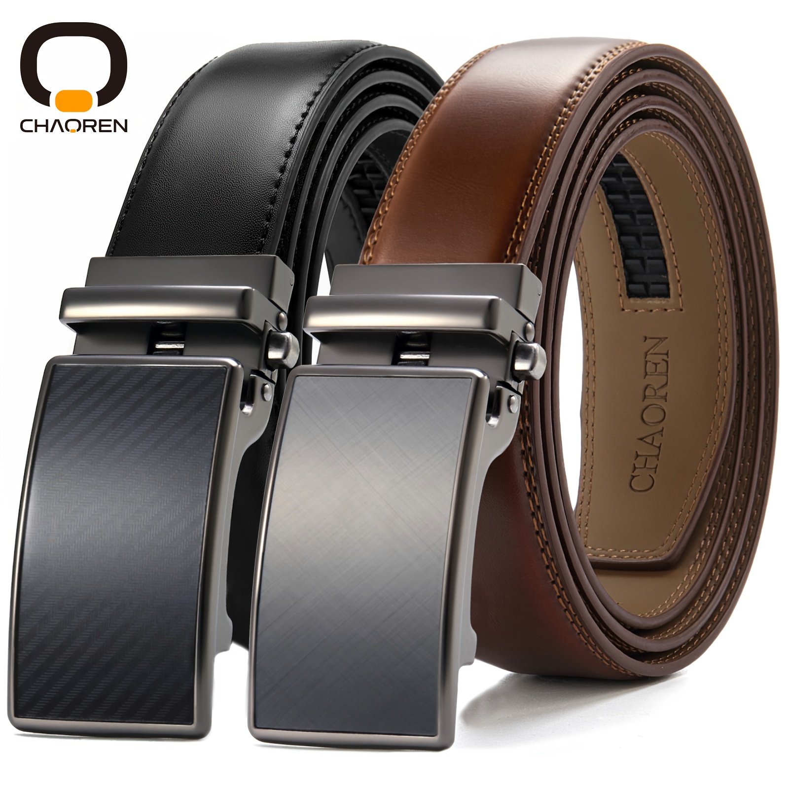 

Chaoren Ratchet Belts For Men 2 Pack - Mens Belt Leather 1 3/ 8" In Gift Set Box - Any Occasion And Outfit