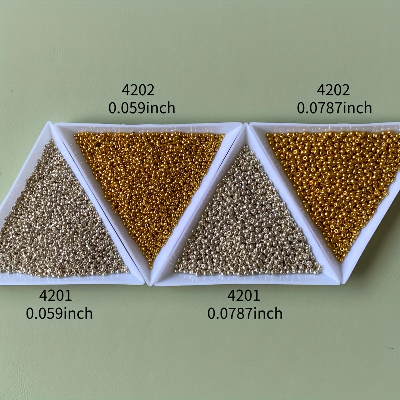 E-shop 3200 Stück MIYUKI (4201/4202) Goldene Silberne Reisperlen Set, Glas Material, 2mm/1.5mm, 5G/0.176Oz pro Packung, 4 Packungen insgesamt, für S,