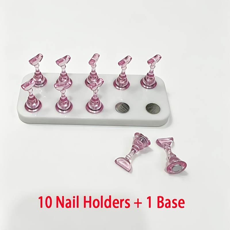 TEMU Boîte de support pour nail art, base de présentoir à ongles, 10 supports multicolores et 1 base blanche, support de presse à ongles, des ongles,