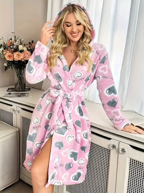 winter dressing gowns for women Women's Robes A2Z Women's Luxurious Fluffy Fleece Robe, Winter Sherpa Hooded Dressing Gown, Beige, Long Sleeve, 100% Polyester Beige Robes&Gown Sets For Women