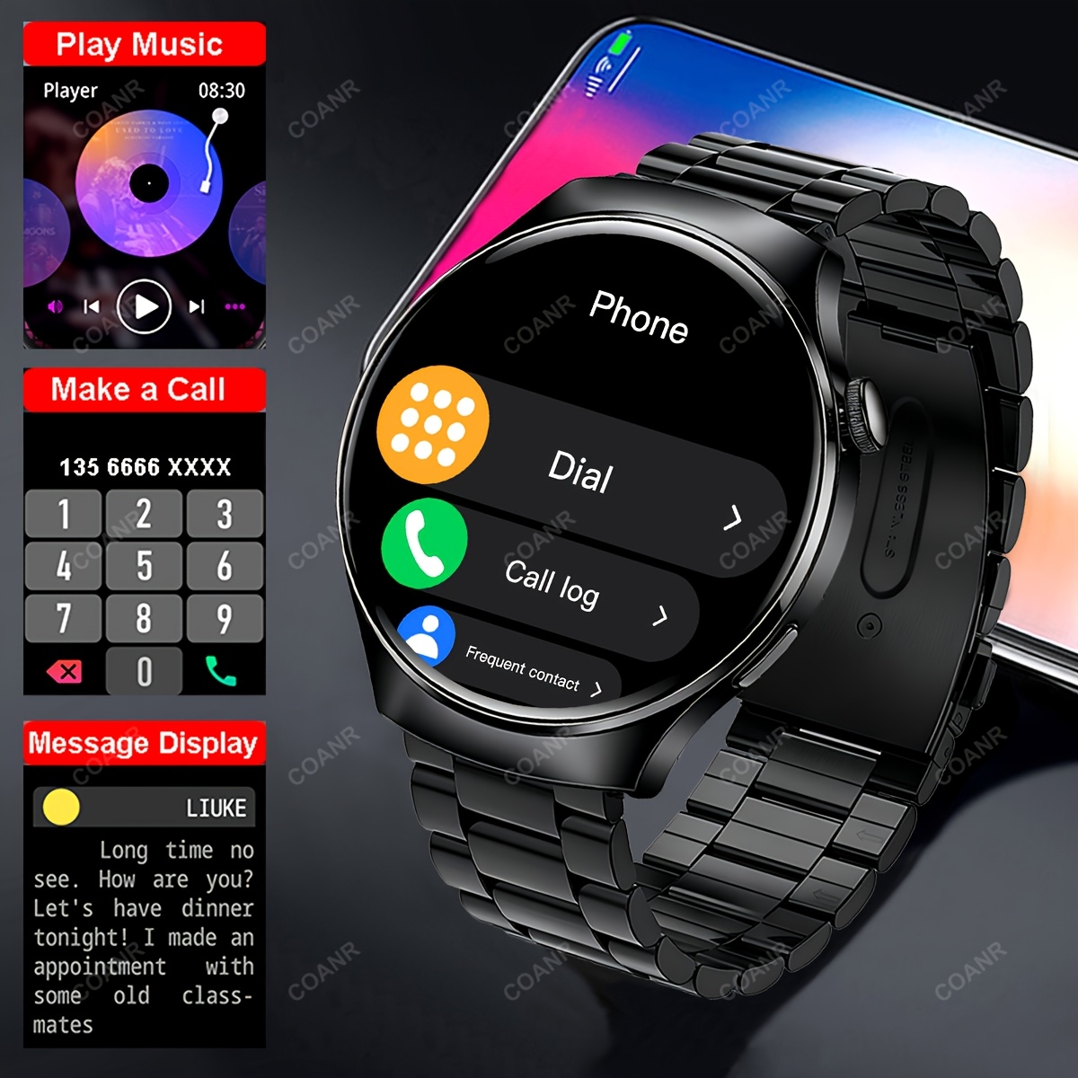 Men's Smart Watch with 3.84 cm Screen, USB Charging