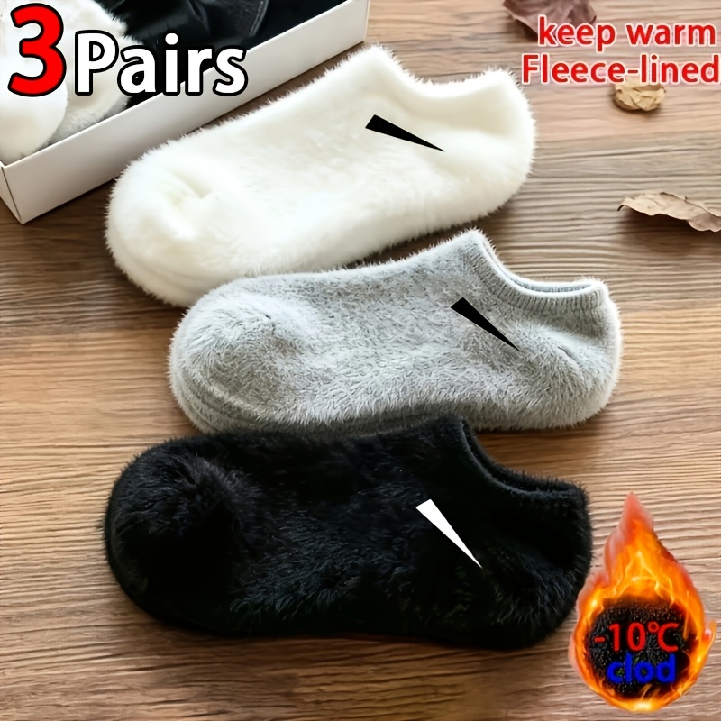 TEMU 3-pair Women's Mid-calf Socks - Autumn/winter Coral Mid-calf Socks, Thickened Plush, Cute Floor Warm Socks