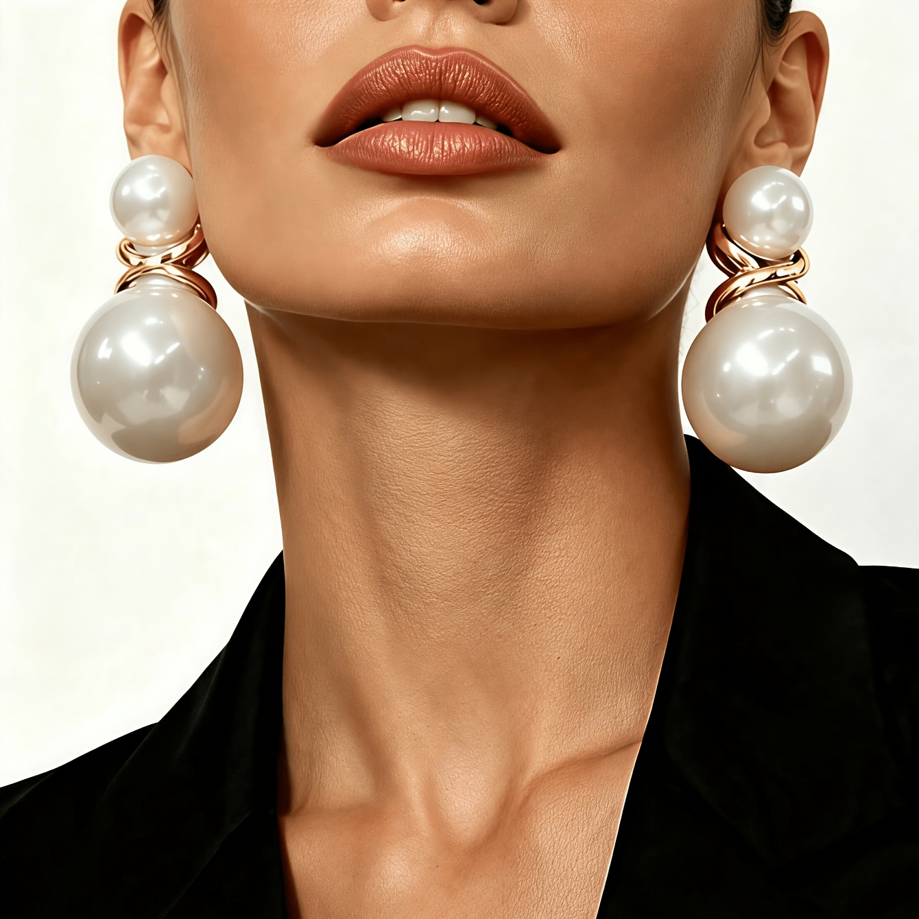TEMU A Pair Of Women's Fashionable Large Stud Earrings With Vintage Acrylic Bead Pendant Earrings, Featuring A Metal Wrap-around Spliced Design. This