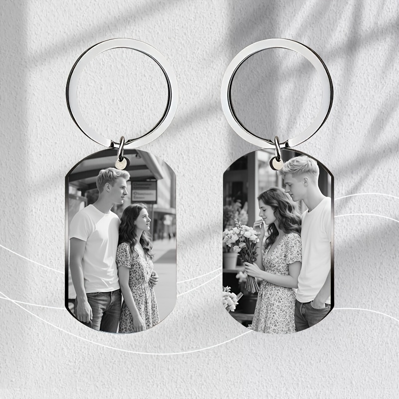 TEMU 1pc Custom Stainless Steel Keychain Dog Tag Style Personalized Photo Text Engraving Polished Metal Friendship Gift Durable Minimalist Modern