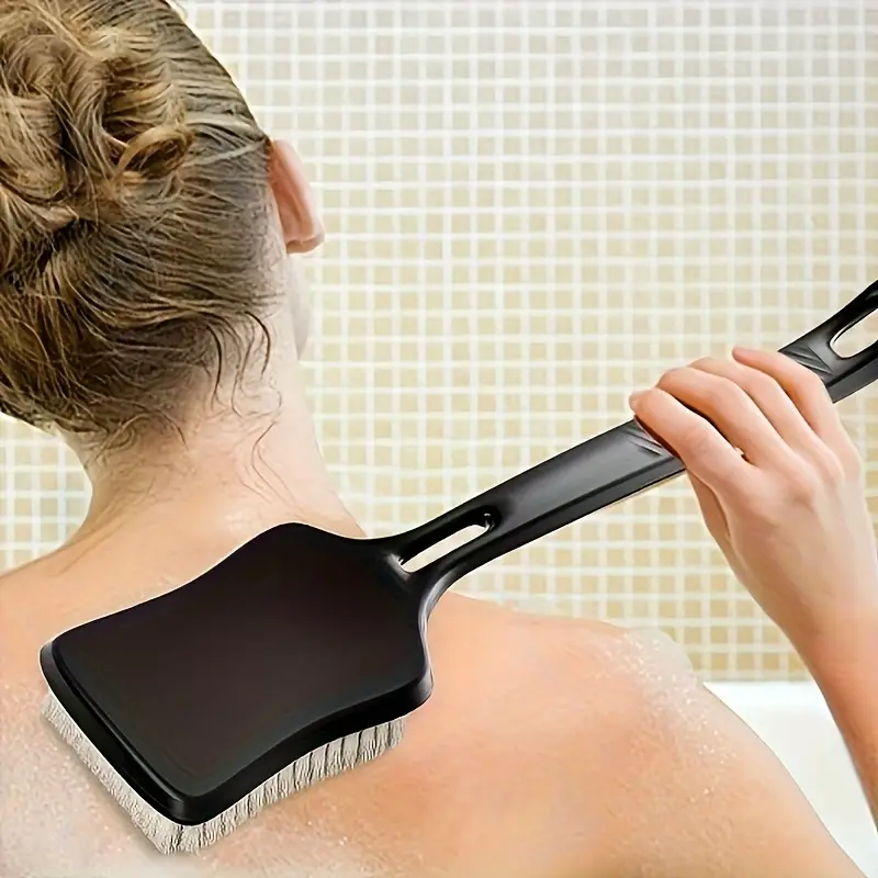 1pc bath brush long handle soft bristle shower scrubber back exfoliating body tool with non irritating nylon bristles for dead light beige removal blue Product details 3