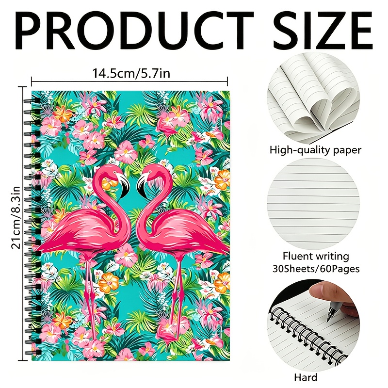 TEMU 1 Spiral Notebook With A Fun Flamingo Pattern - (60 Pages) - Cute Tropical Animal Design - Study Notes, Back-to-school, Christmas, Or Birthdays.