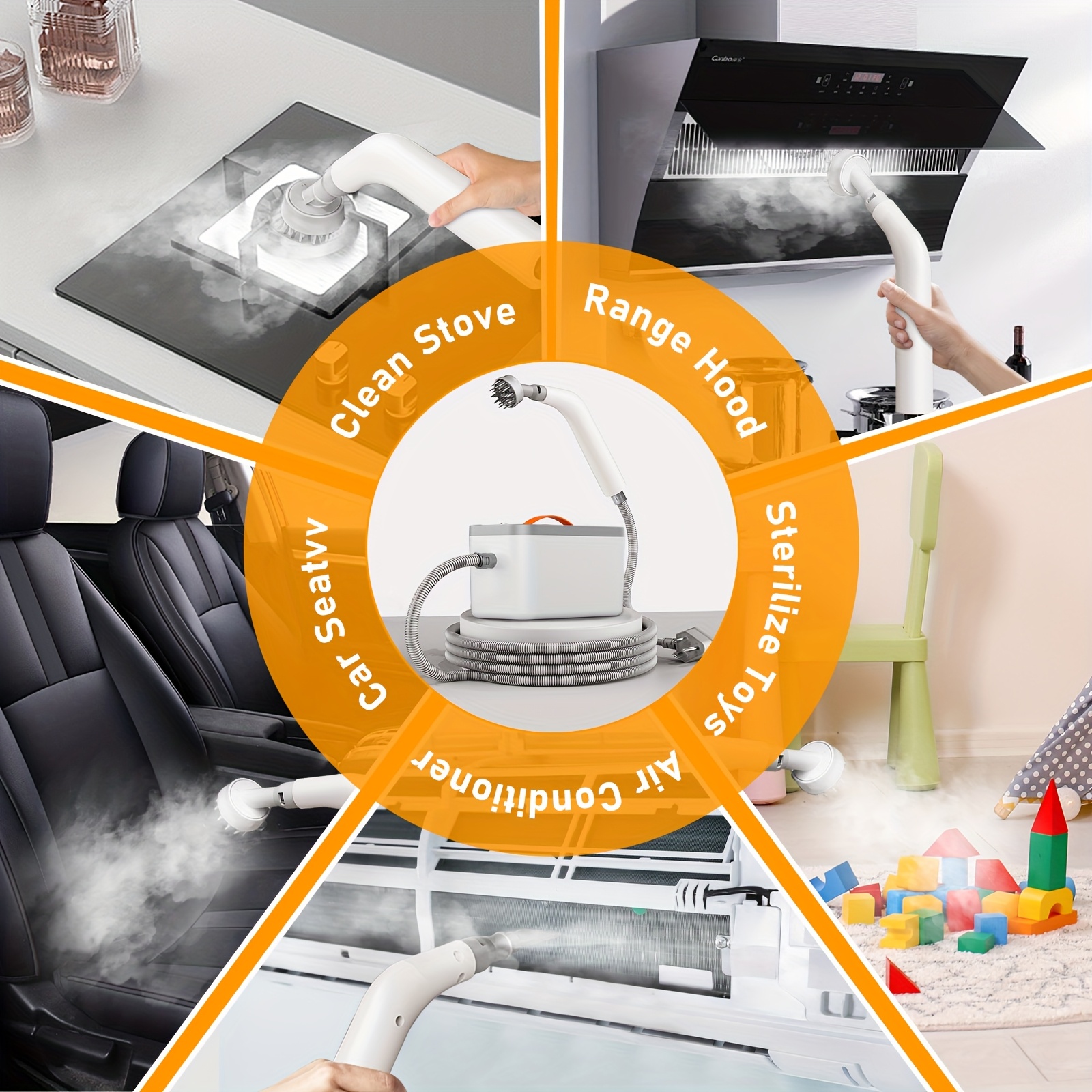 TEMU 15s Rapid Heating Handheld Steam Cleaner For Home - 6 Multi-functional Brush Heads, Large Capacity & Dual Safety -off Protection (kitchen, Sofa, Floor, Bathroom)