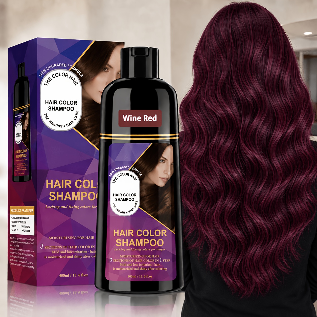 TEMU 13.53oz. Color-preserving Shampoo, Long-lasting Hair Dye, And Conditioner, Ingredients, Quickly Covers Gray Hair, Gentle Formula For Vibrant