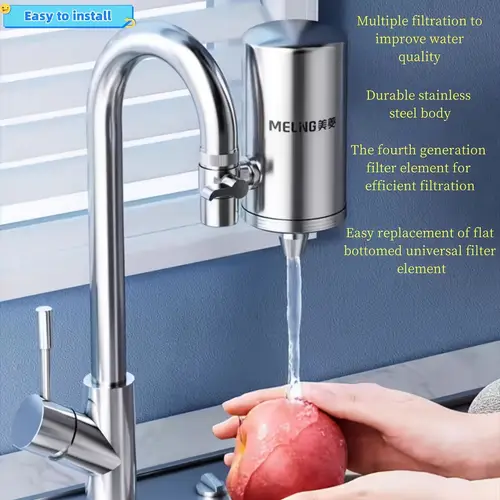 304 stainless steel faucet filter no electricity needed multi layer media for filtration flat bottom design bottled water bathroom essentials water filter system for home sleek metallic durable construction