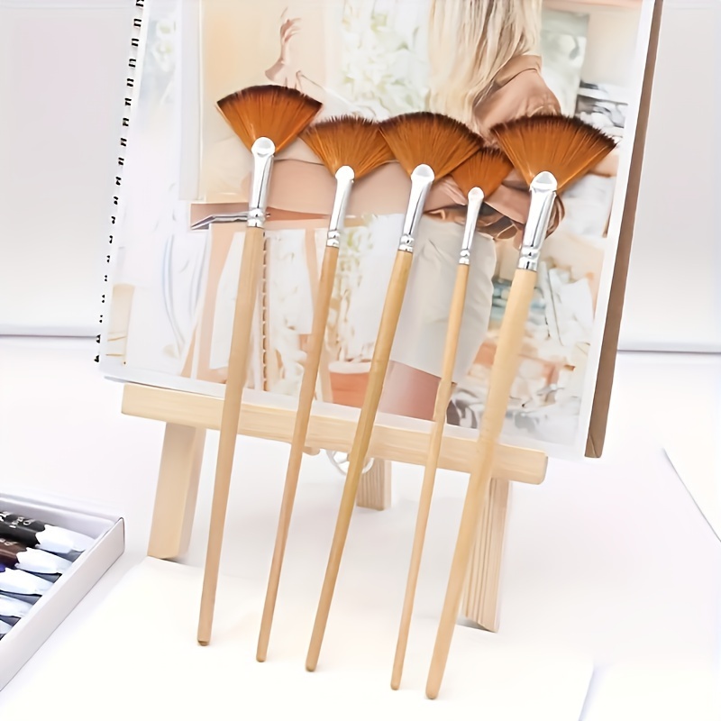 

5-piece Fan-shaped Gouache Paint Brush Set, Nylon Bristles - Perfect For Artists & Students, Ideal Christmas, Halloween, Thanksgiving Gift