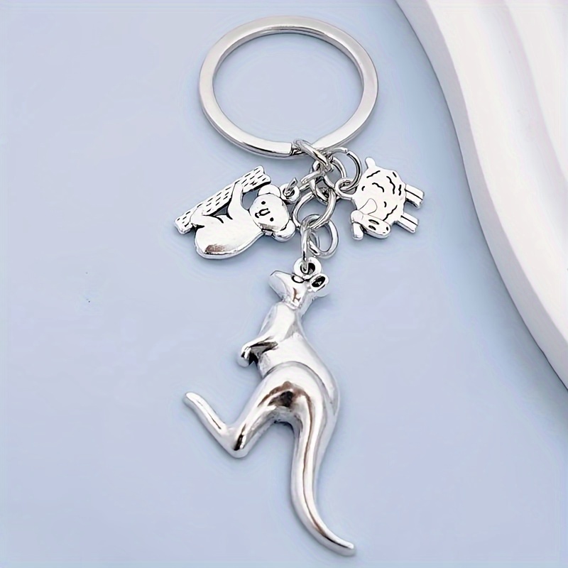 

1pc Australian Souvenir Keychain Gift Set, Cute Zinc Alloy Animal Charms With Koala, Kangaroo, And Sheep - Single Piece, Decorative Ring Keychain For Birthday Festival, Alloy Material