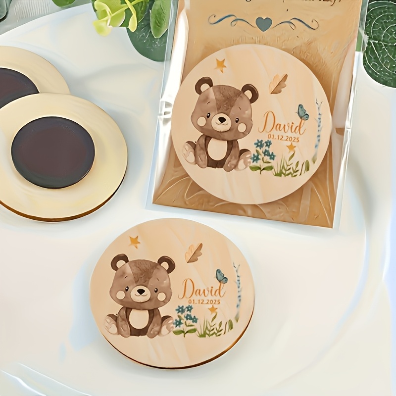 TEMU Personalized Custom Wooden Bear Pattern Ornament, With Magnetic Strip And Thank You Card Packaging Design, Bear , Custom Name And Date, Suitable