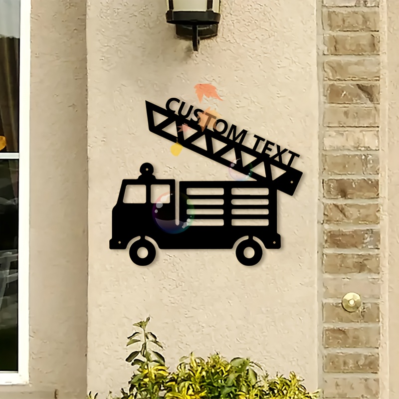 1pc personalized fire truck metal wall decor custom name text   themed room firefighter birthday gift with fire ladder number 1 design durable iron fire truck statue for   room   decoration