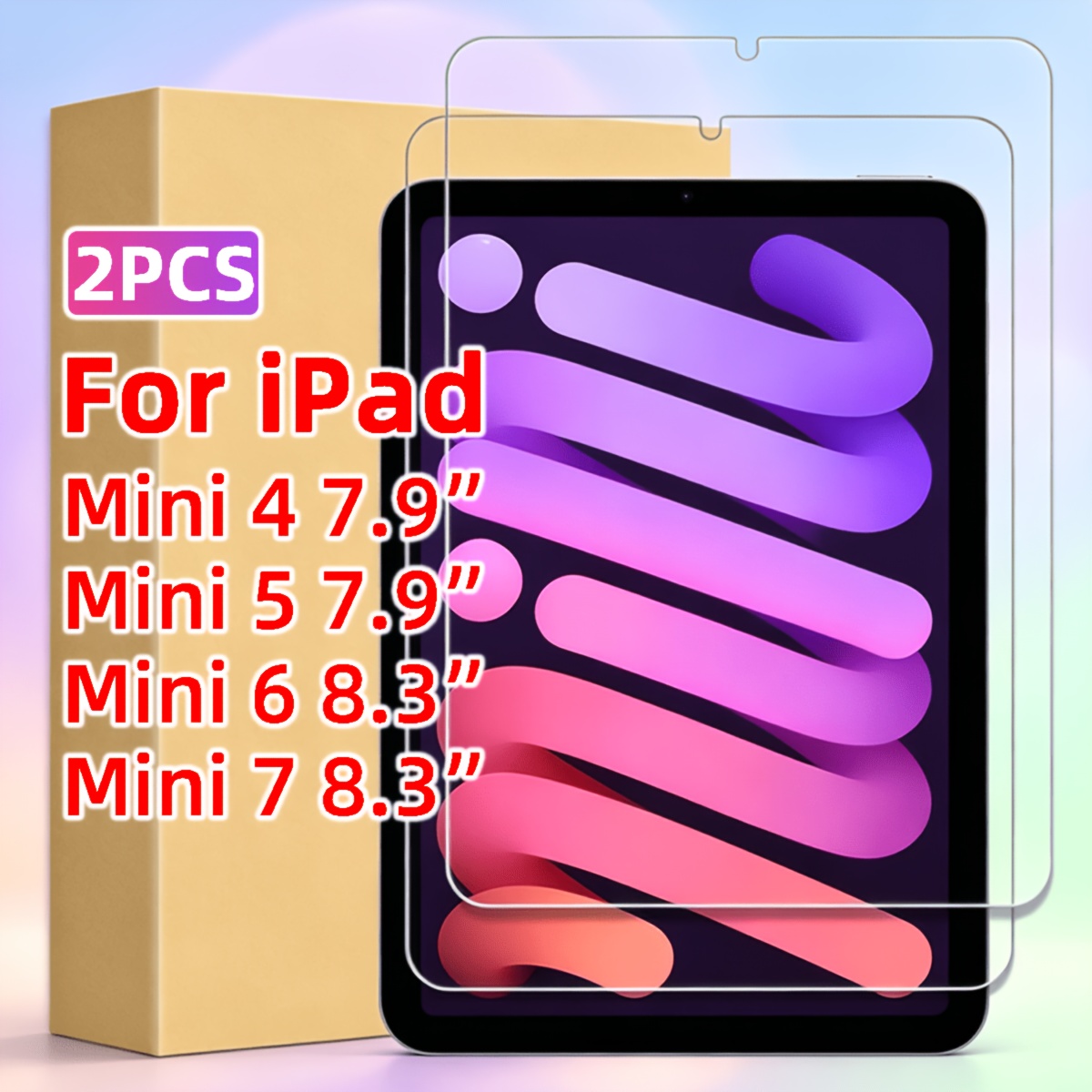 TEMU 2pcs Tempered Glass Screen Protectors, Suitable For Ipad Mini 4 7.9" / Mini 5 7.9" / Mini 6 8.3" / Mini 7 8.3", Anti-scratch, Anti-fingerprint,