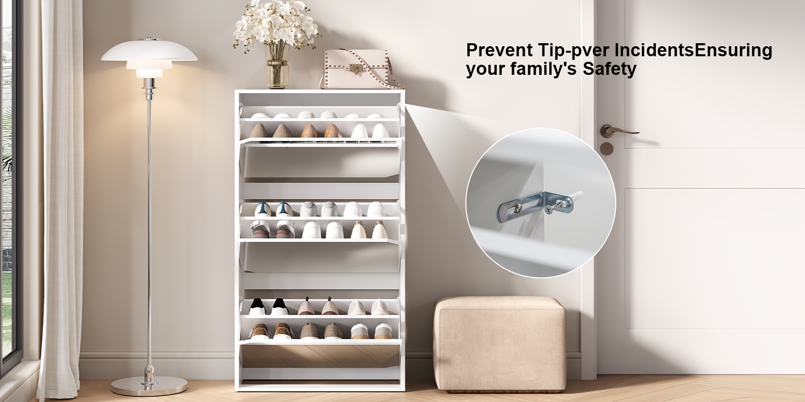 adjustable shelf   shoe cabinet with 3   drawer hidden organizer for entryway hallway living room coat closet narrow shoe cabinet entry hall full length   foyer storage display cabinet white Product details 4