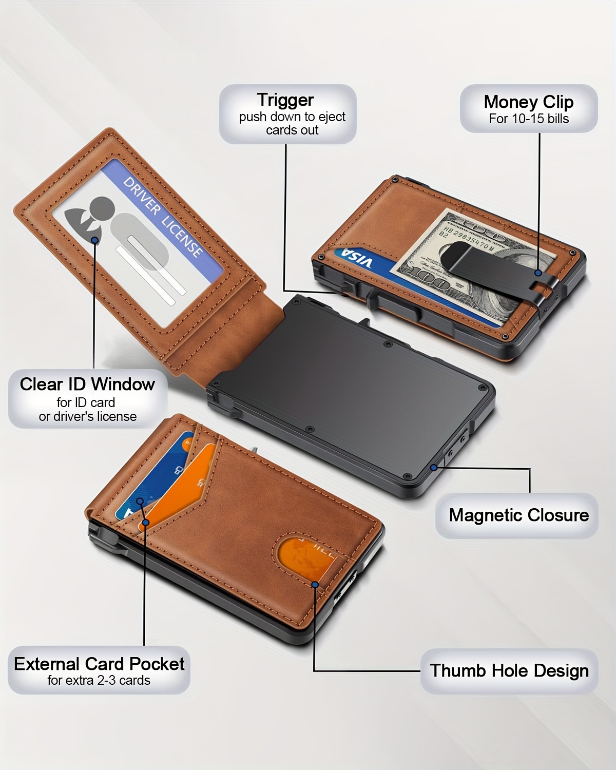 Rfid-Blocking Men'S Wallet | A Sleek And Slim Smart Pop-Up Card Holder, Metal Credit Card Wallet with a Money Clip, Suitable for Men, Can Hold 13 Cards. A Gift for Men.