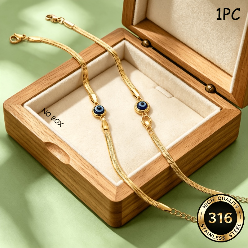 TEMU 1 bracciale a catena a con occhio blu in acciaio inossidabile, da donna impermeabile e resistente allo sbiadimento, facile e versatile per il