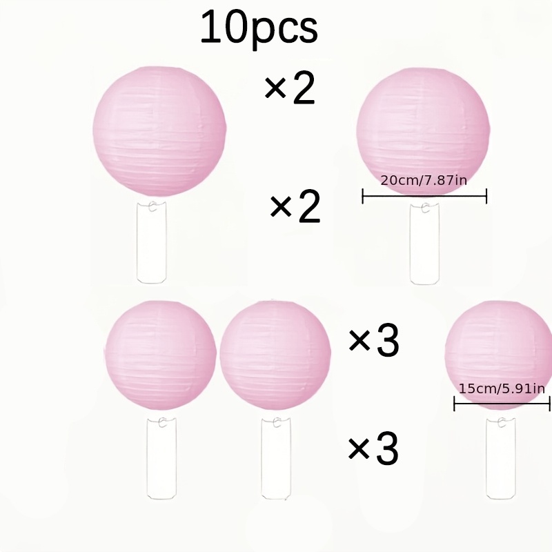 Temu – TEMU 10pcs Elegant Pink Paper Lanterns Including 5 Lanterns + 5 Lantern Stands – Round Handcrafted Folding Decorations, Suitable For Weddings,