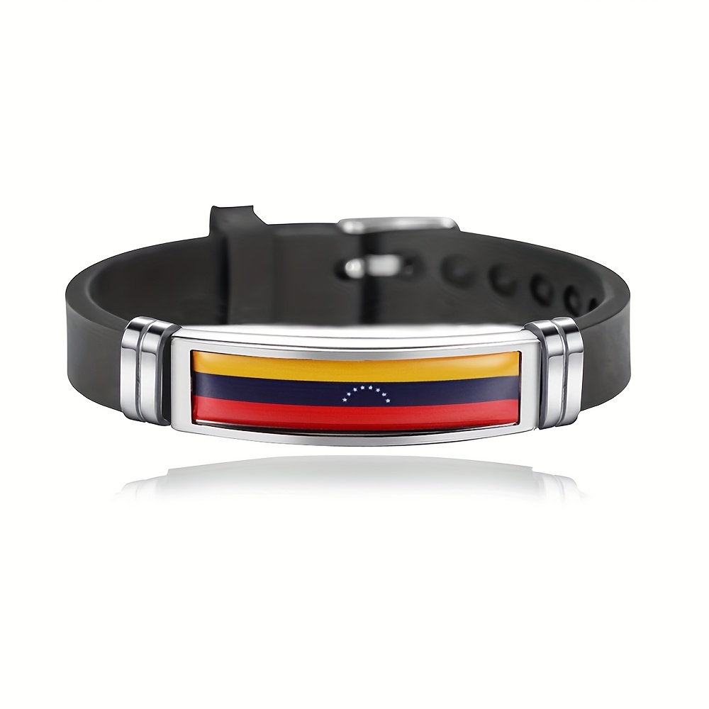 TEMU Venezuelan Flag 201 Stainless Steel & Silicone Bracelet For Men - Elegant Patriotic Design With Vibrant Colors, Durable Fit, Versatile For Daily