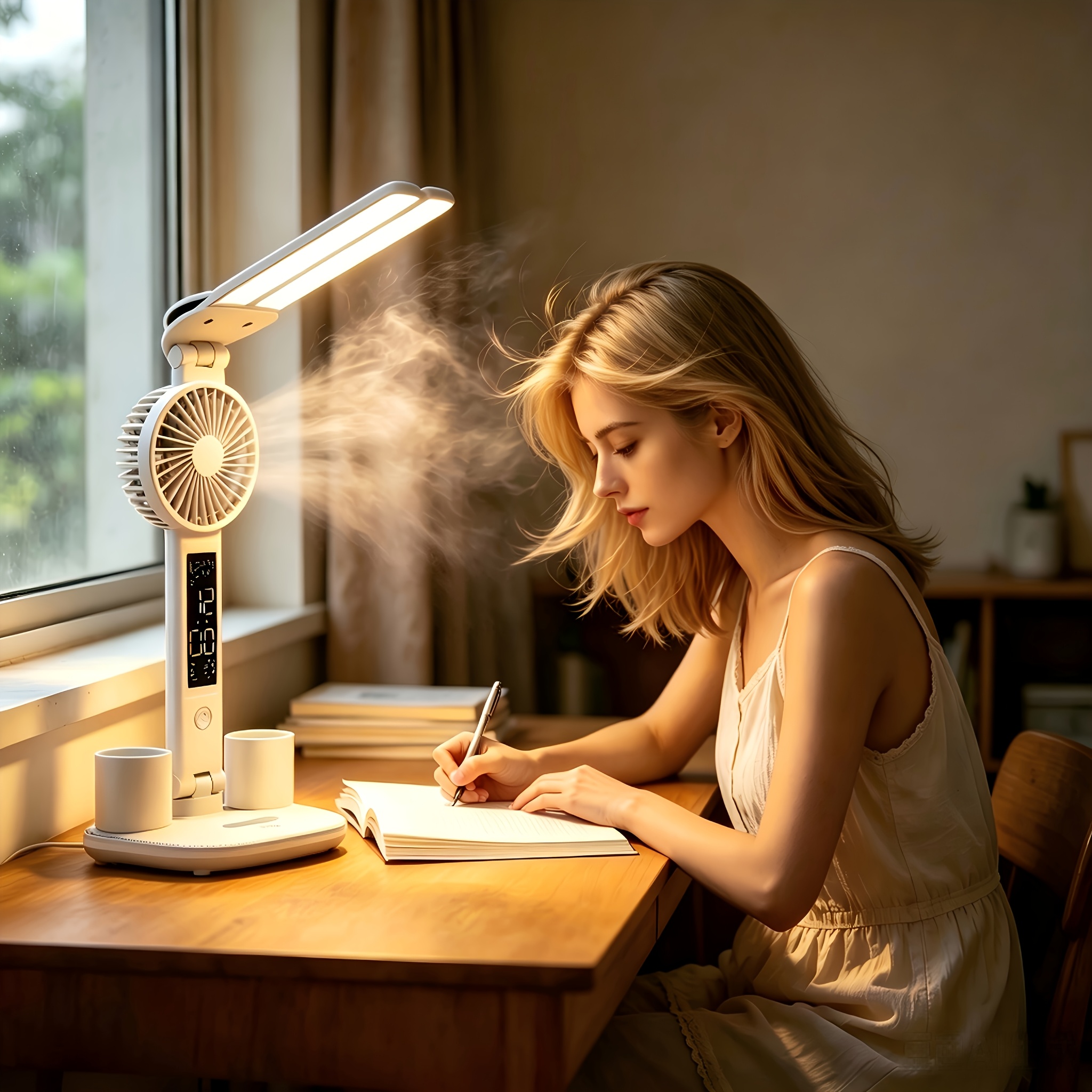 multifunctional fan desk lamp reading light dual head led table lamp 3   usb powered office and study soft light fan desk lamp with dual adjustable heads eye protection desk lamp for living room bedroom   modern lighting lamp Product details 10