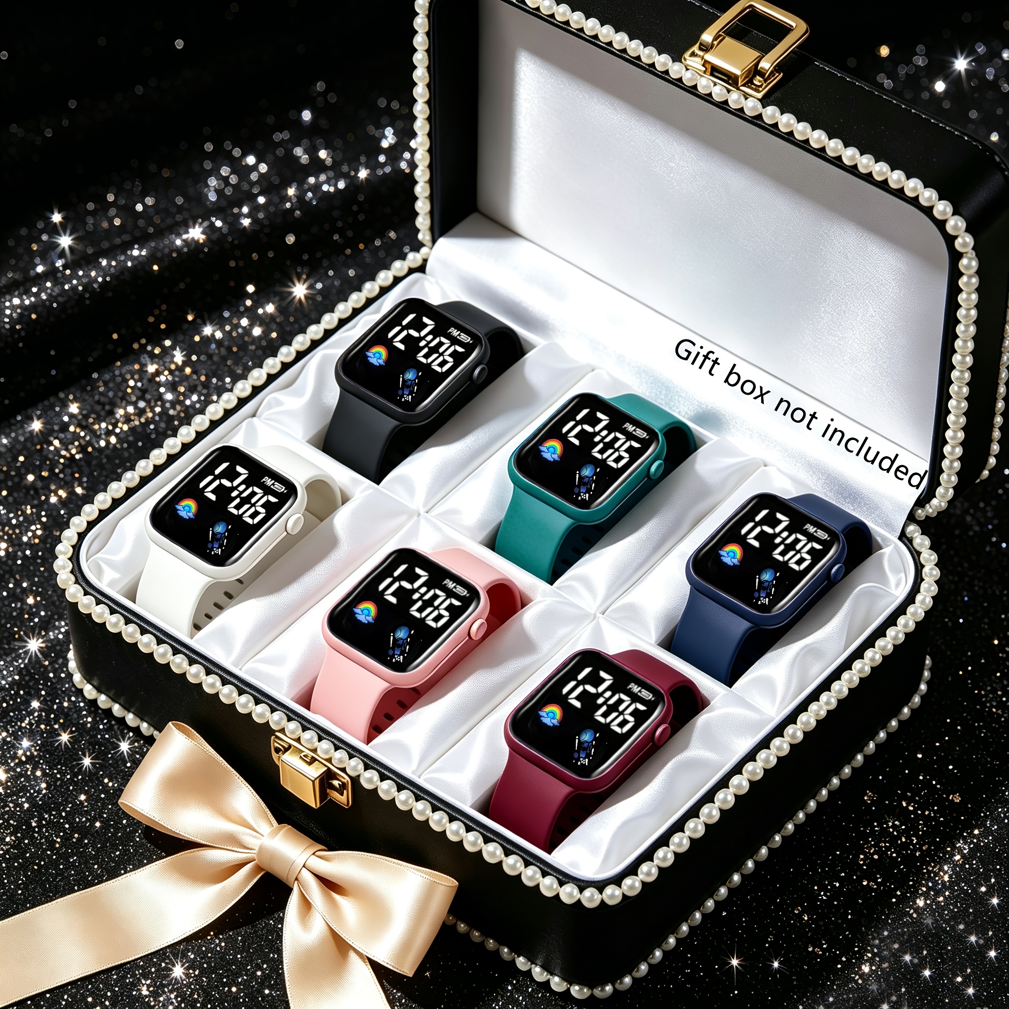 6pcs Women Watch Cute Fashionable Elegant LED Digital Display Electronic Watch Set Suitable for Daily Life Wear Birthday Festival Gifts Family Friends Gift Exchange Valentine'S Day Christmas Women Perfect Gift Perfect Gift for Gifts