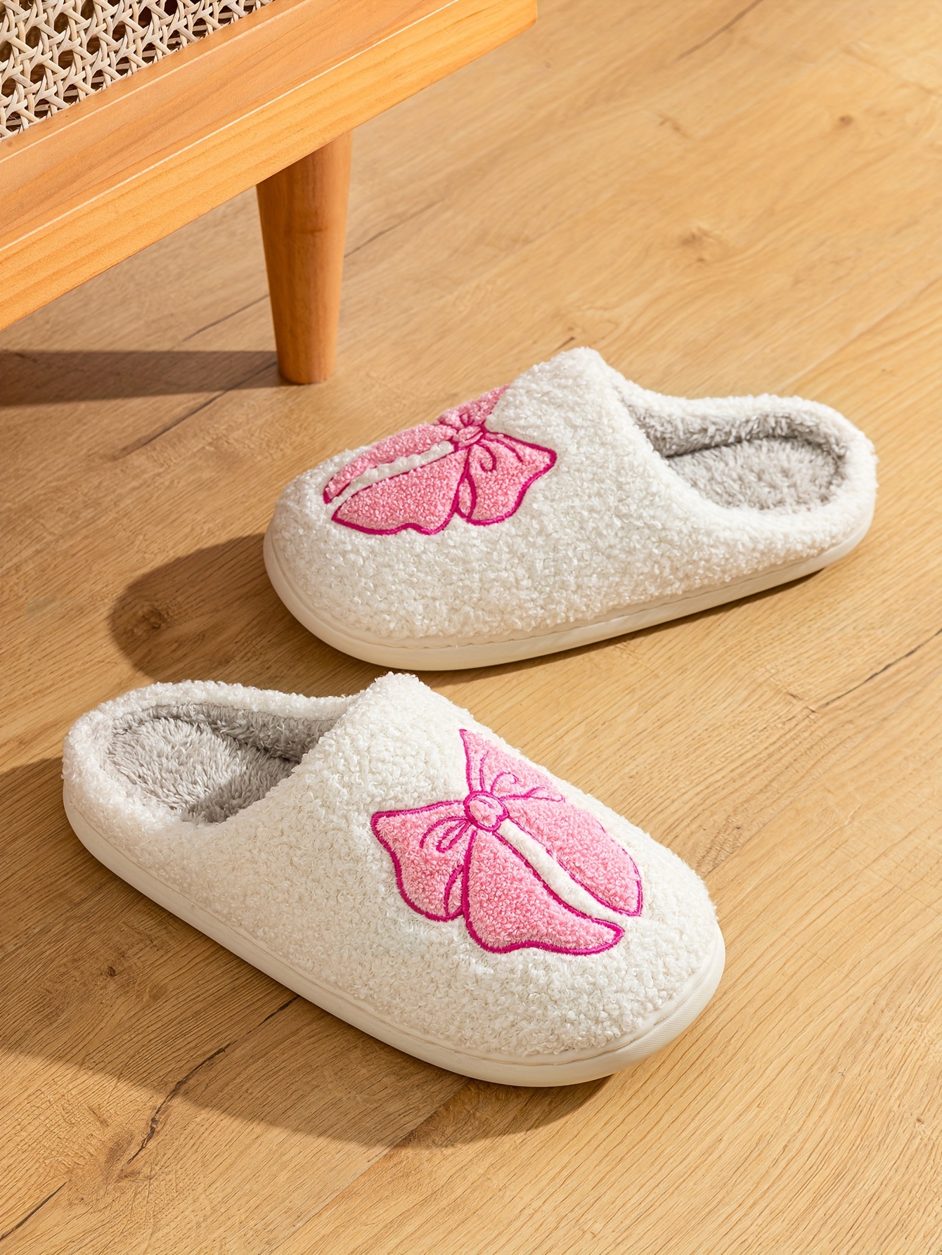 Women's Winter Slippers with Cute Pink Bow - Sweet Corduroy Indoor, Cozy Warm & TPR Sole Suitable for Home, Lounge, Bed - Sweet Style Booties, Women Shoes
