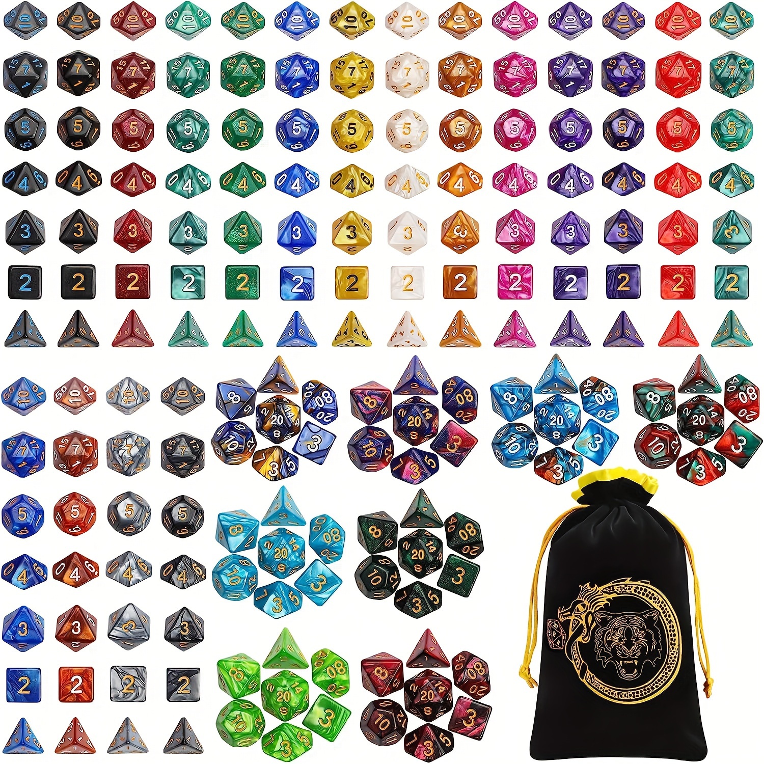 

Esanda Ultimate Dnd Polyhedral Dice Set - 182pcs, Includes Large Drawstring Pouch, Perfect For & Rpgs, Ideal Gift For Christmas, Halloween, Thanksgiving