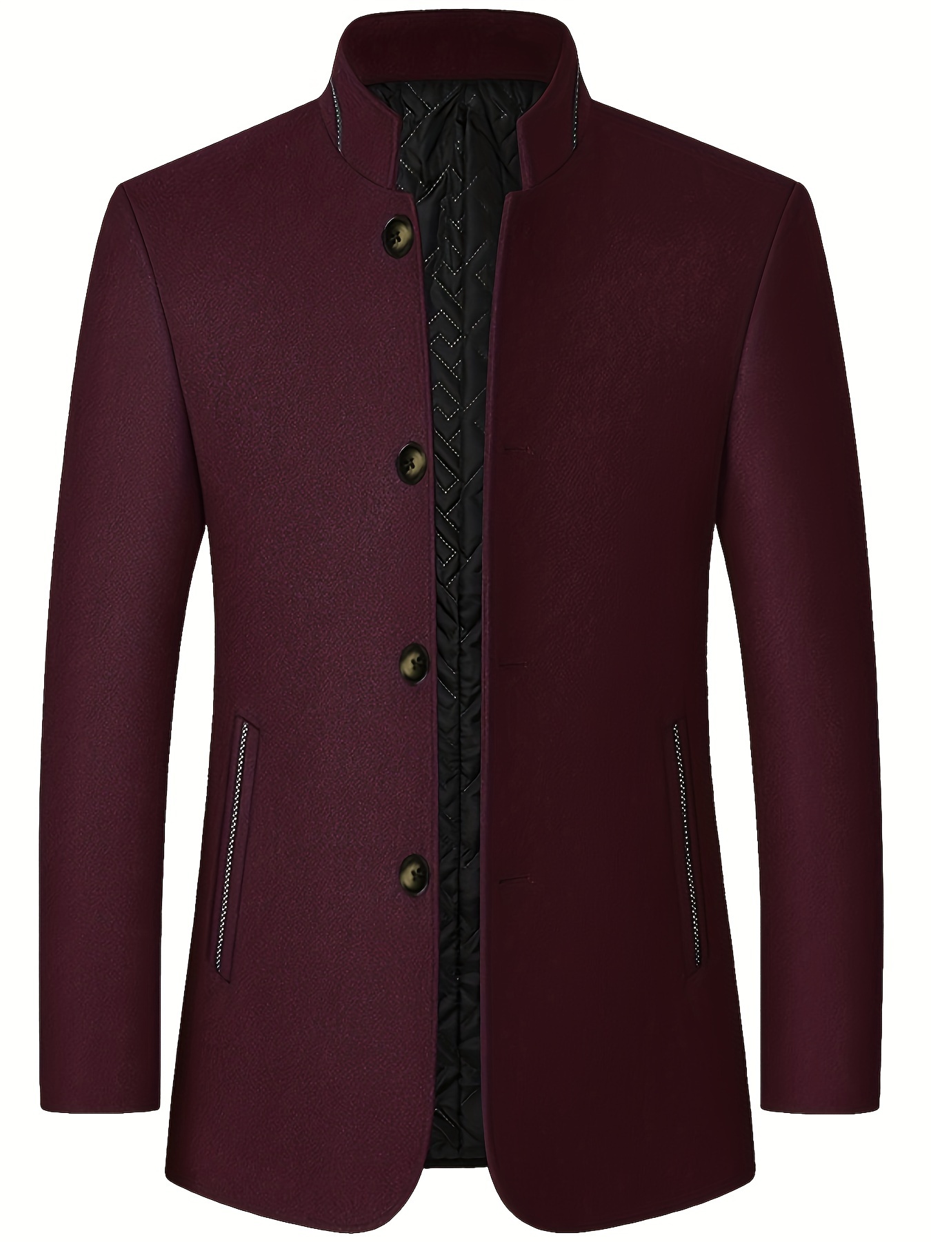 New Men's Tweed Jacket, Mao Suit Style Stand Collar Autumn/Winter Outerwear, Men's Tweed Sports Jacket