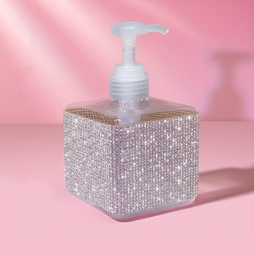 TEMU A 250ml Square Bottle Designed Like A Diamond, Filled With Rhinestones, Ideal For Facial Cleansers. Made From Sturdy Plastic, Perfect For