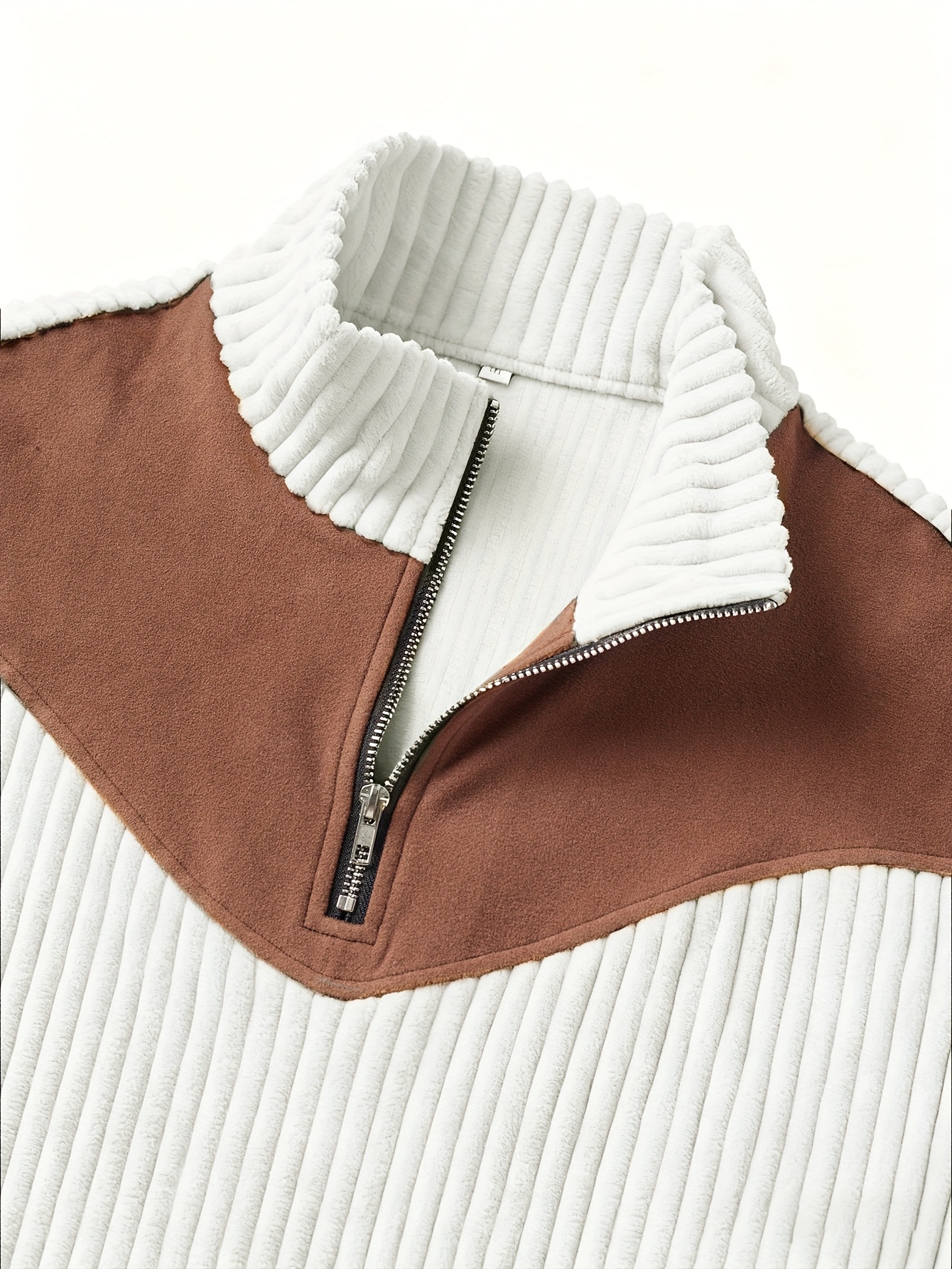 ROYALBOY Spring New Arrival Men's Stand Collar Pullover, Autumn/Winter Warm Half-Zip Solid Color Patchwork Ribbed Vintage Street Style Sweatshirt