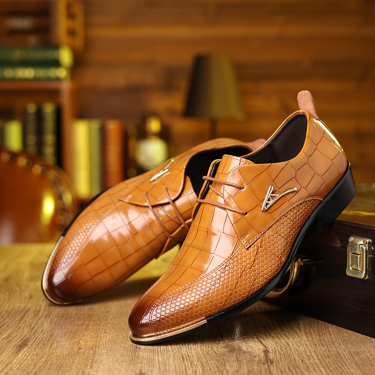 Leather Dress Tan Color Dress Shoes Men's Synthetic Leather Derby