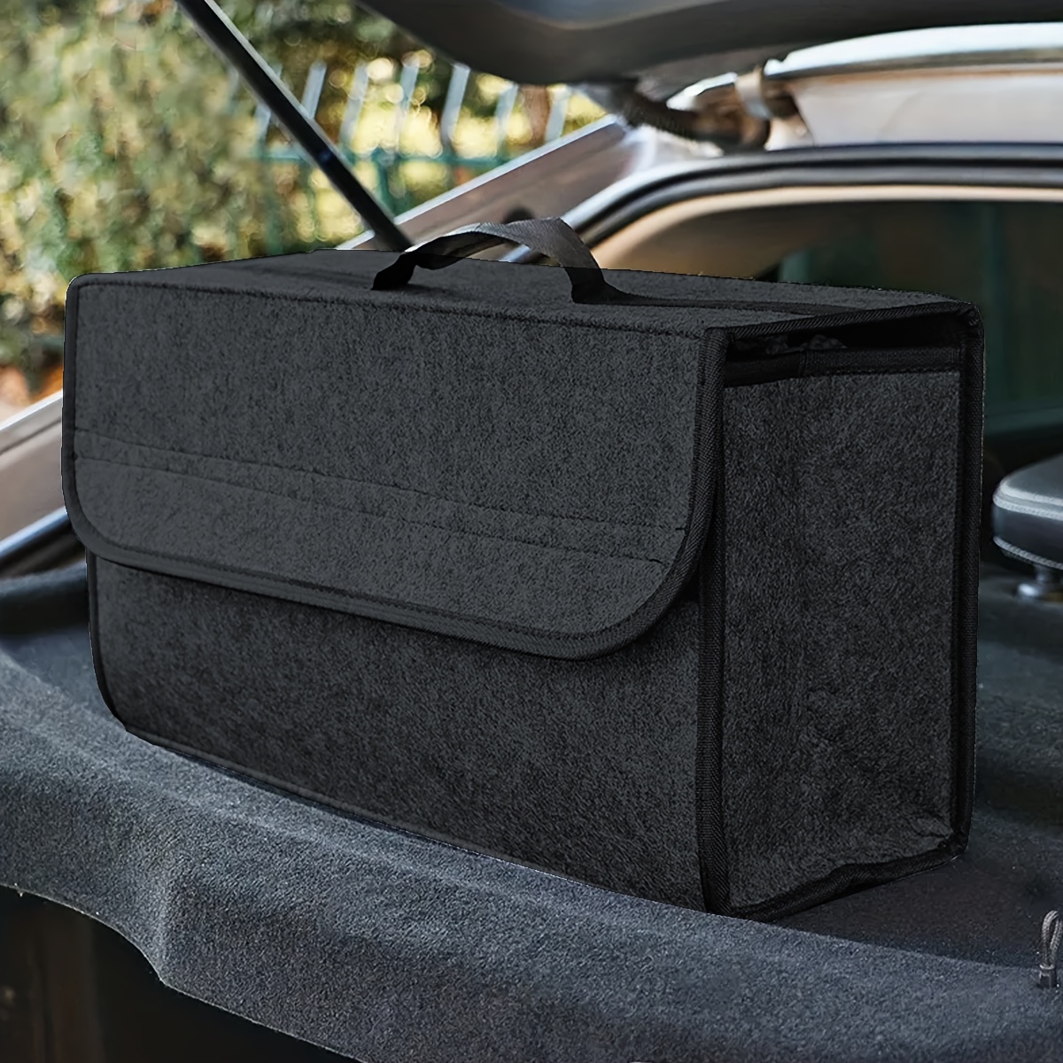 

1pc High-quality Canvas Car Trunk Organizer - Portable Foldable Felt Cloth Auto Storage Box For Interior Tidying And Organization