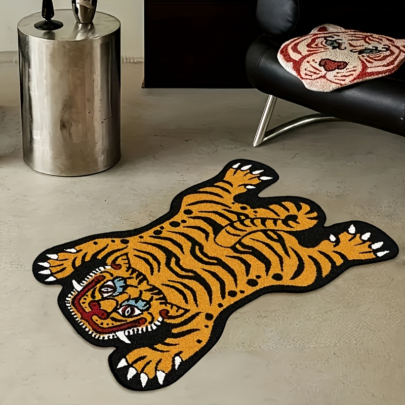 TEMU 1pc Vibrant Non-slip Area Mat - Cartoon Stripes, Durable 100% Polyester Machine-washable Floor Mat For Bedroom, Living Room, Entryway, Office &
