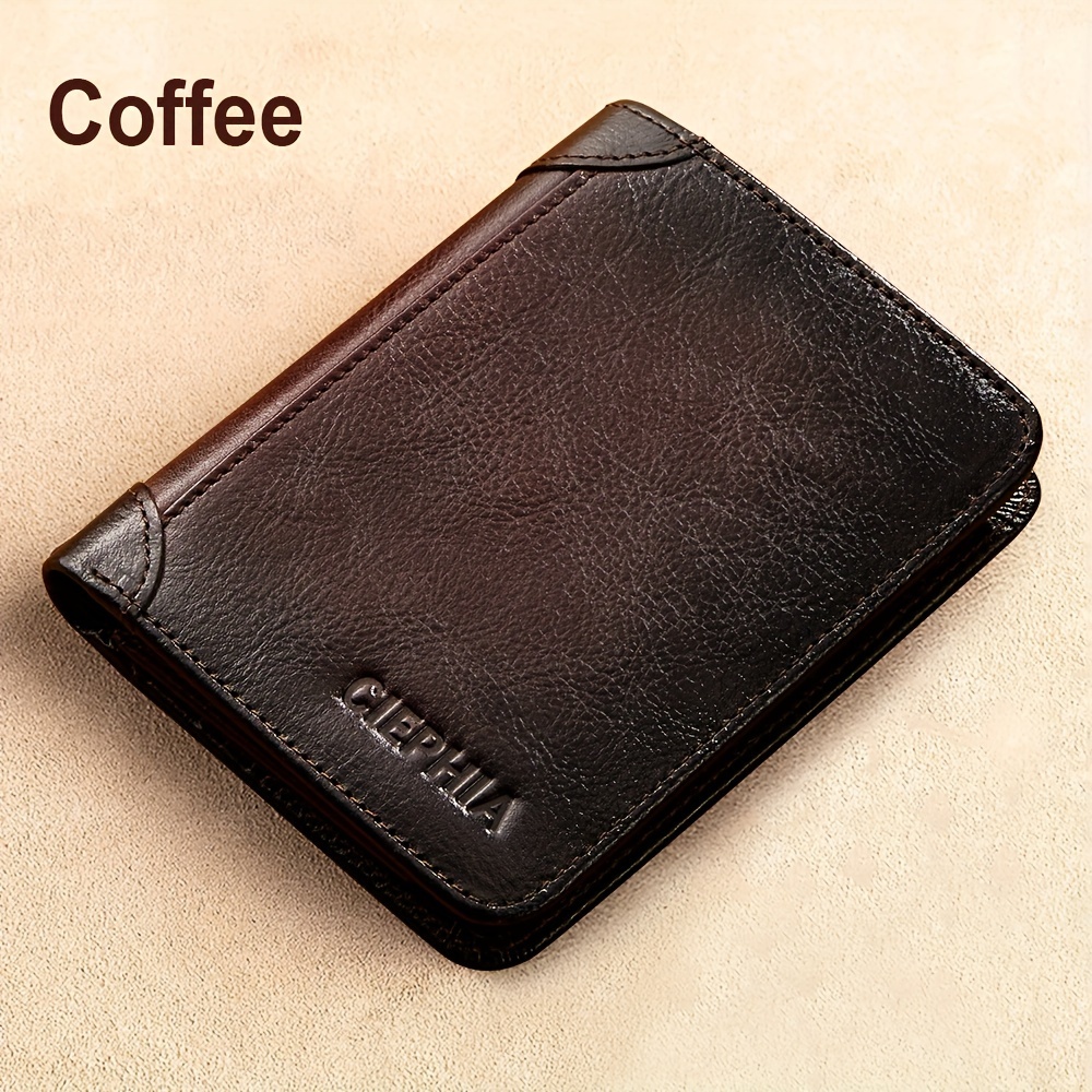 TEMU Genuine Leather Bifold Short Wallets For Men, Vintage Rfid Blocking Multifunction Id Credit Card Holder Money Bag, Driver's License Holder Gifts For Men