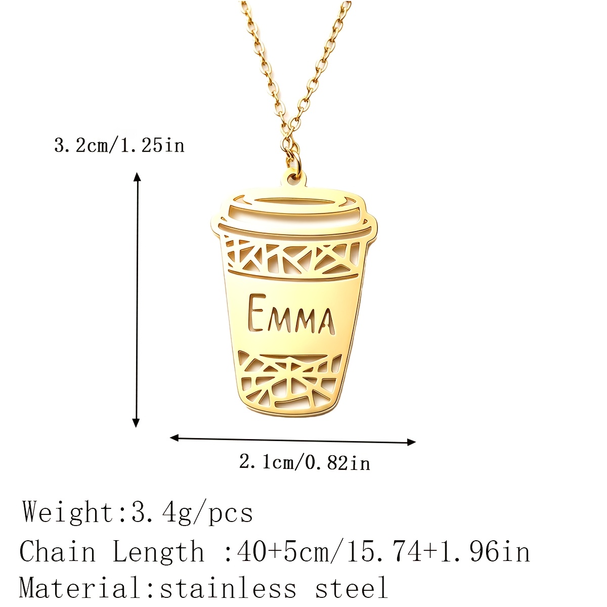 Women's Handcrafted Hollow Coffee Cup Charm Pendant Necklace, Clavicle Chain