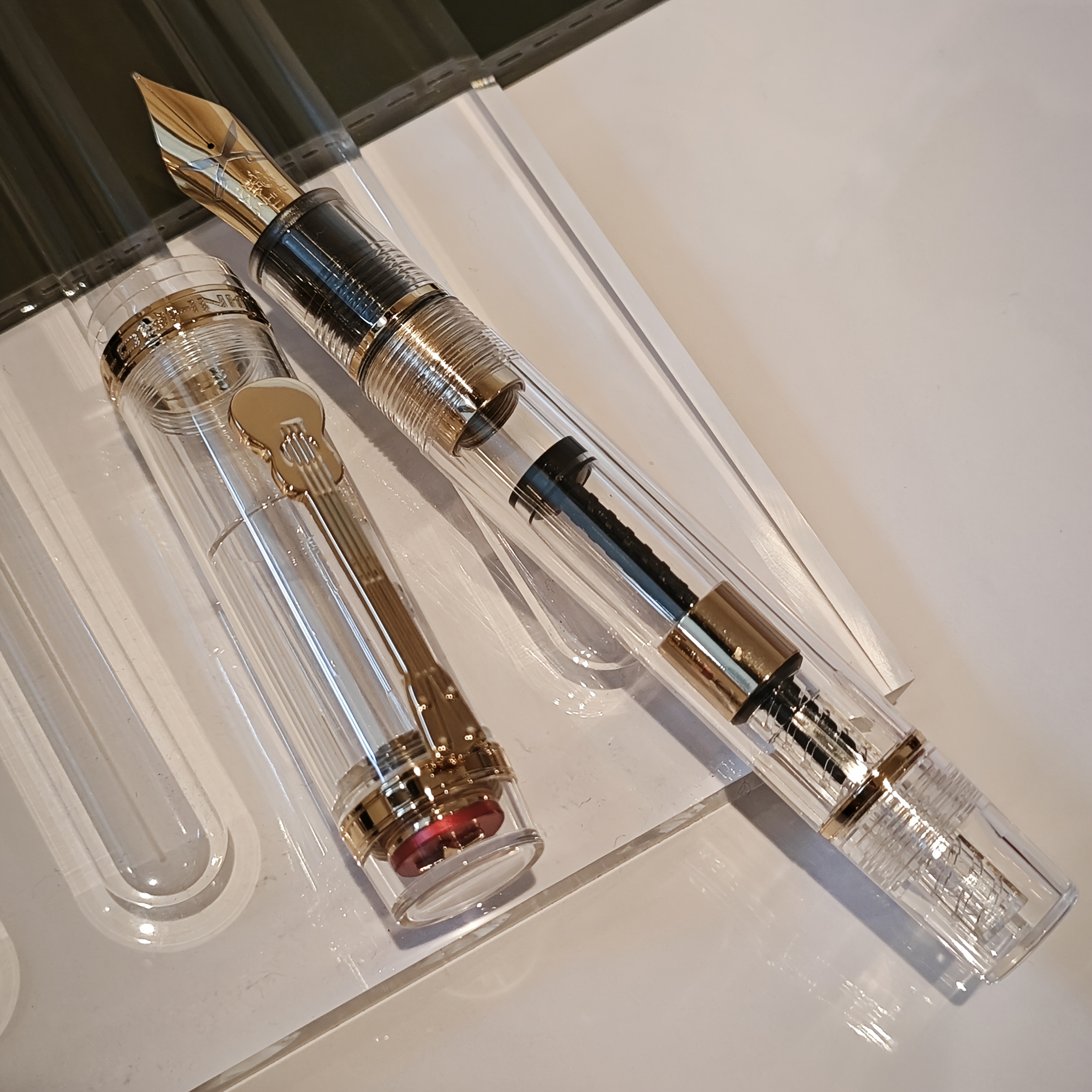 TEMU 1pc 1935 Fountain Pen, Blue Acrylic With Guitar Clip, Large Converter, Calligraphy Ink Pen (f/m Nib) - No Feather, Fountain Pen