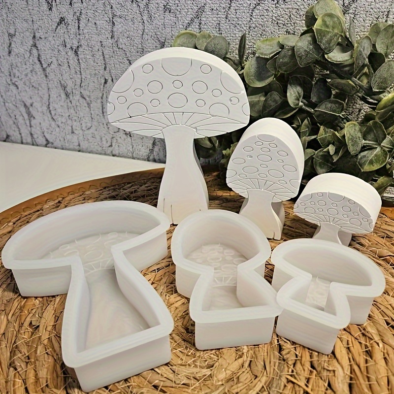 

3pcs Mushroom Plaster Mould Diy Handmade Plaster Cement Candlestick Ornament Mould Resin Craft Mold Home Art Decoration