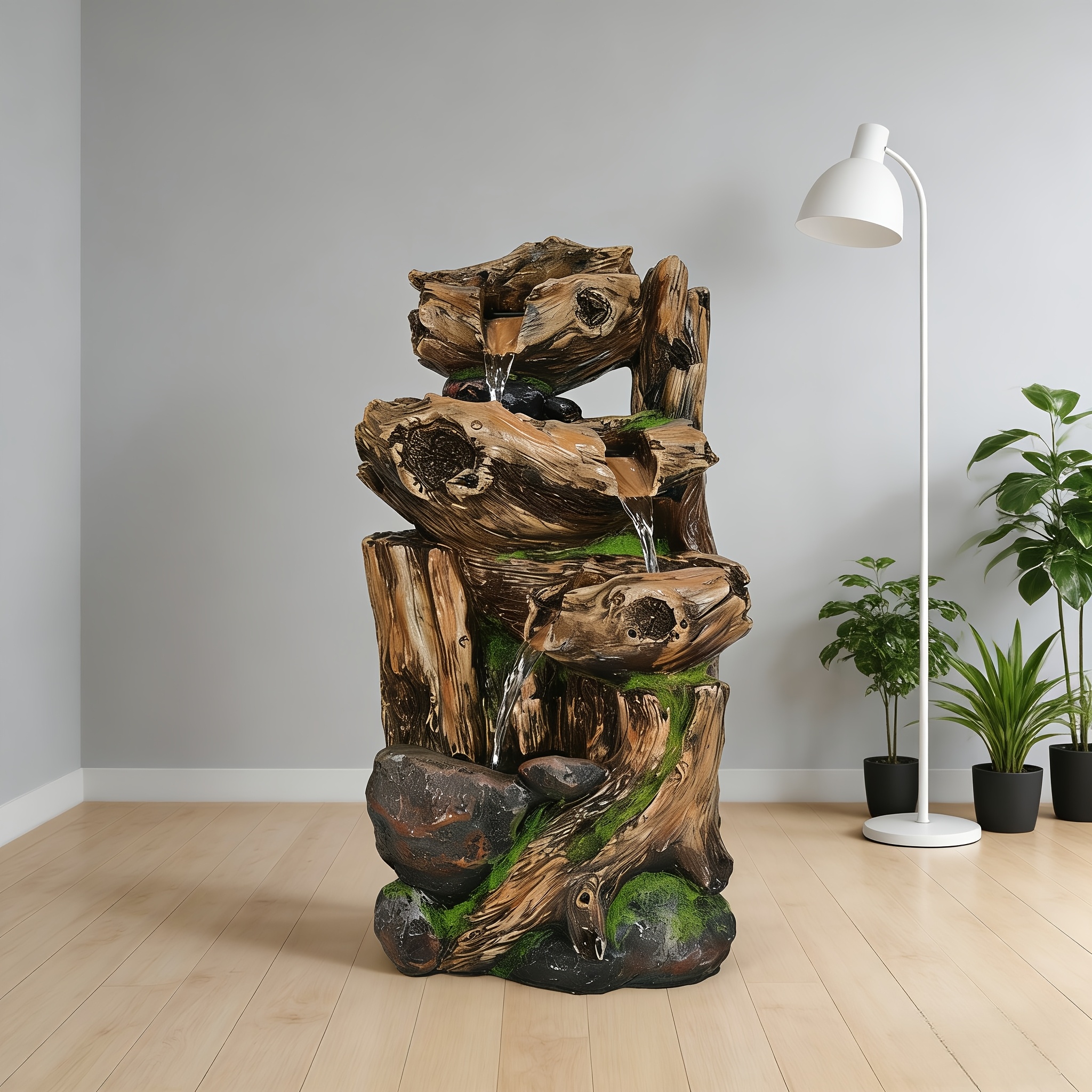item picture 1pc resin material large tree stump and moss design floor fountain usb powered with power bank option soothing   sound simulates     suitable for parties holiday indoor outdoor event decor gift