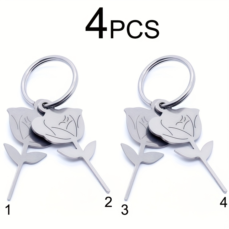 E-shop (4 Stück) SIM-Kartenentferner mit Edelstahl-Rosendesign, sicher für Handys und einfach zu bedienen, Schlüsselanhänger-Kartenentferner, tragbarer