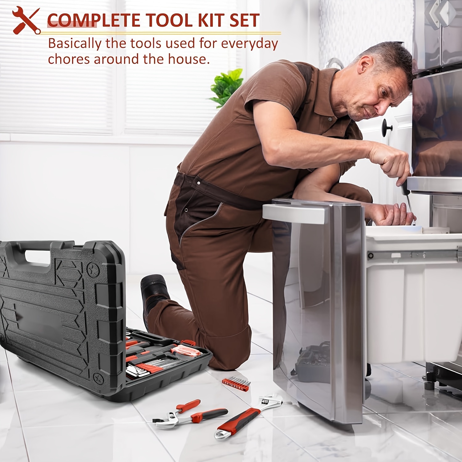 148pcs home tool kit complete hand repair set with portable case ratchet screwdriver pliers wrench tester perfect gift for diy enthusiasts men women red Product details 2