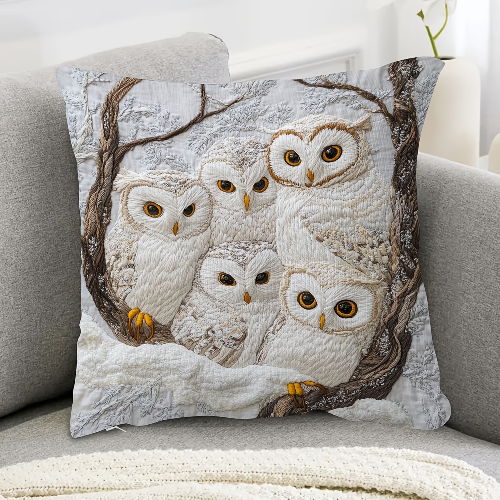 

1pc 18x18 Inch Two-side Short Plush Pillow Cover, Snow Design, Ideal For Living Room And Sofa - Polyester, Hand Wash Only (pillow Not Included), Without Embroidery