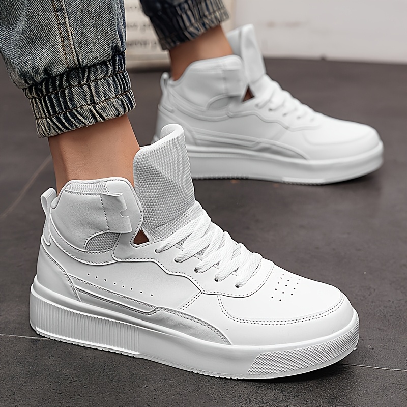 Men'S High-Top Casual Sneakers, Thick Sole Comfortable Lace-Up Shoes, All-Season Fabric Sneakers with EVA Insole, Round Toe Design, and Tread for Outdoor Activities