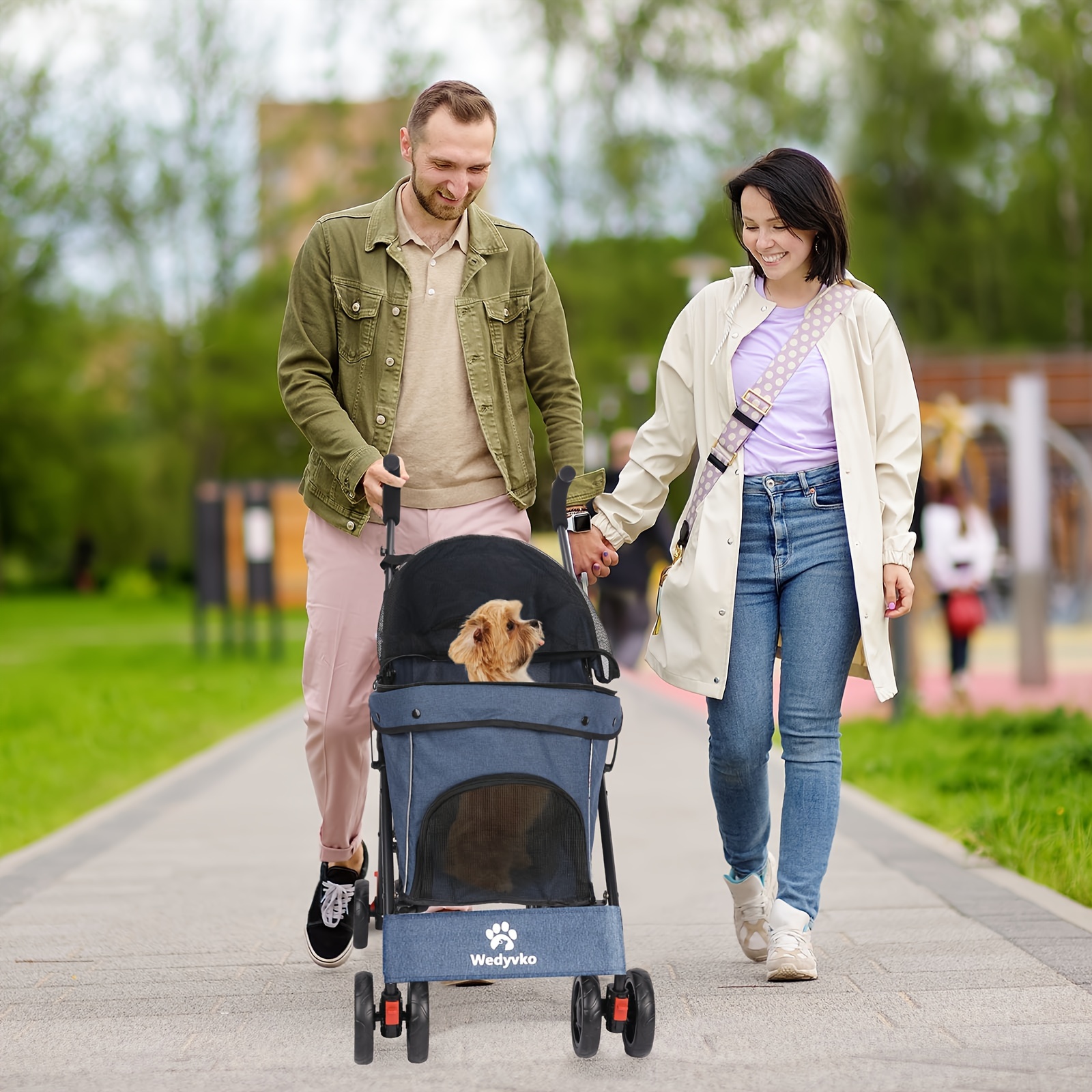 Wedykko Lightweight Travel Pet Stroller for Small Dogs & Cats, 14.97 KG Capacity, 3.54 KG Foldable Design with 360° Wheels, Breathable Mesh & Oxford Fabric Cover, Perfect for Park Walks & Shopping Trips, Dog Stroller