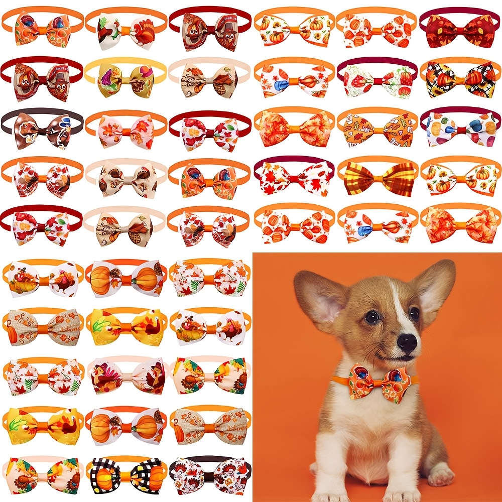 TEMU 12pcs Pack (random Assortiment) Adjustable Bow Tie Collars Suitable For Small Dogs & Cats - Maple Print Bow Ties, Fall Pet Collars For Puppy