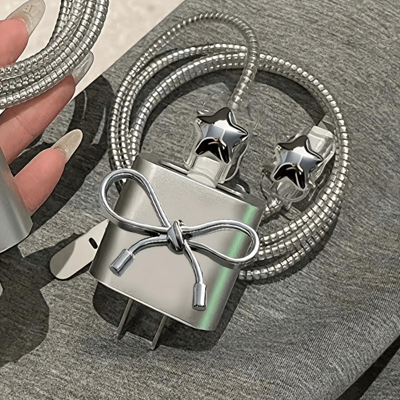 TEMU Funda protectora plateada con forma de para cables de datos de Apple, compatible con cargador estándar de 20W para iPhone, cubierta a prueba de
