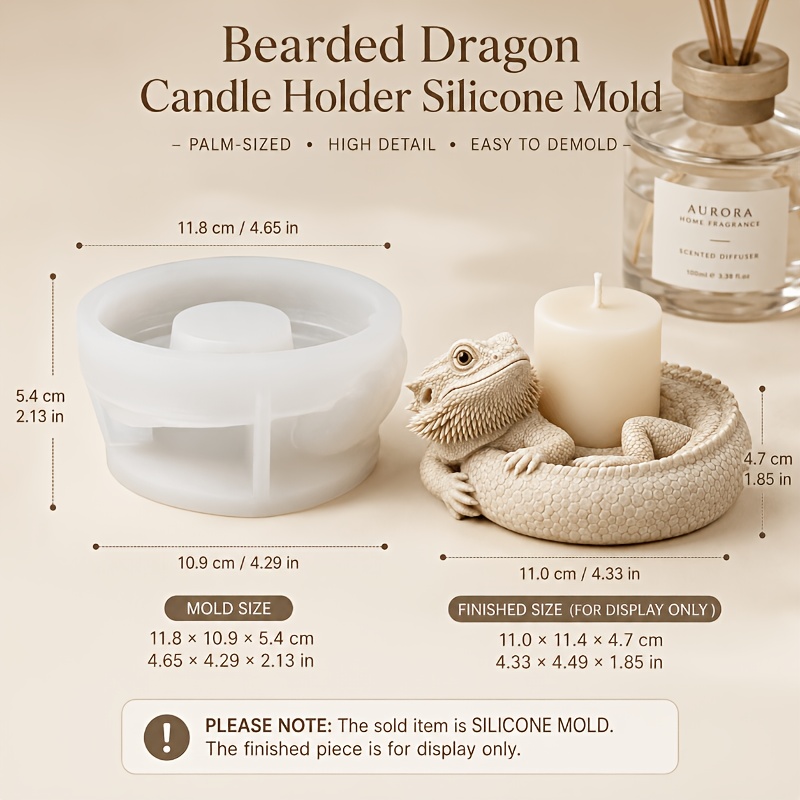 Image of Realistic Lizard Silicone Mold, 3d Bearded Dragon Shaped Pillar Candle Cup Mould For Gypsum Clay Wax, Gothic Room Decor Office Desktop Ornament Diy Craft Gift